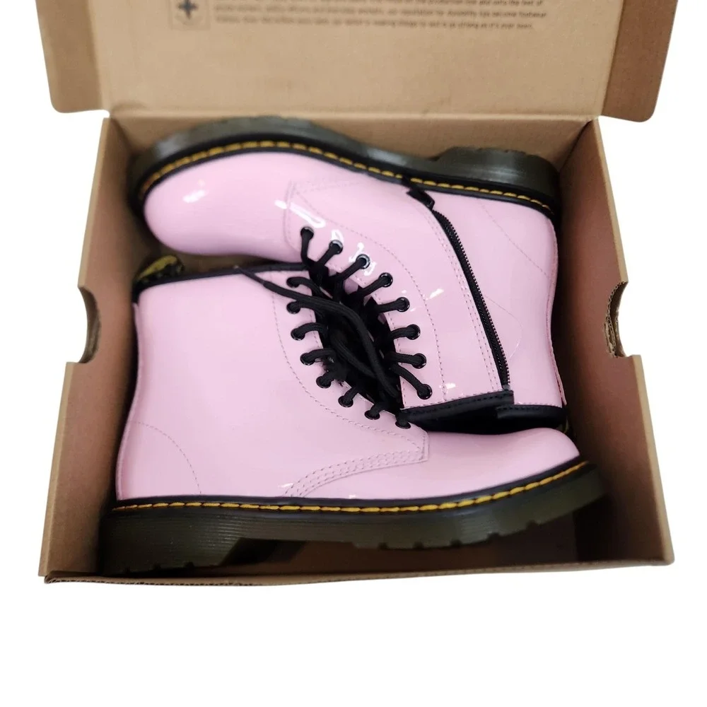 DR. MARTENS J Boots Unisex Kids 4 5 Pink Patent Lamper Combat Ankle Zip EU 36